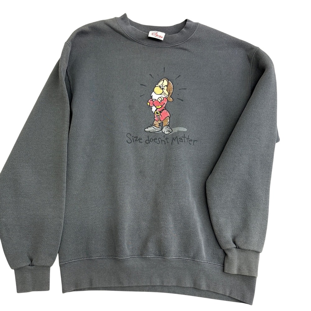 Vintage Disney Store Grumpy Size Doesnt Matter Sweatshirt Gray Small Made in USA